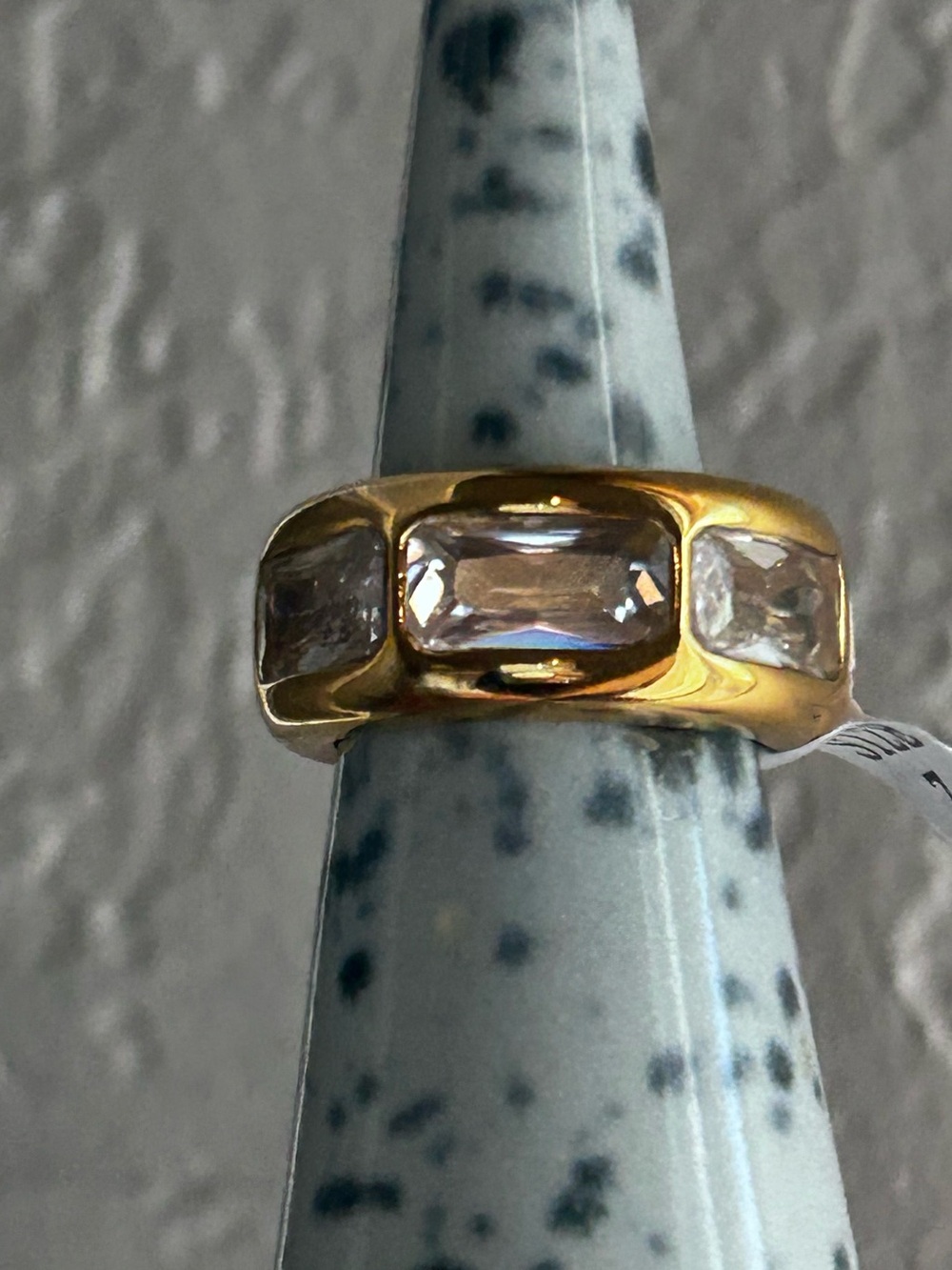 Gold Crystal Accent Band Ring - Clear Stone